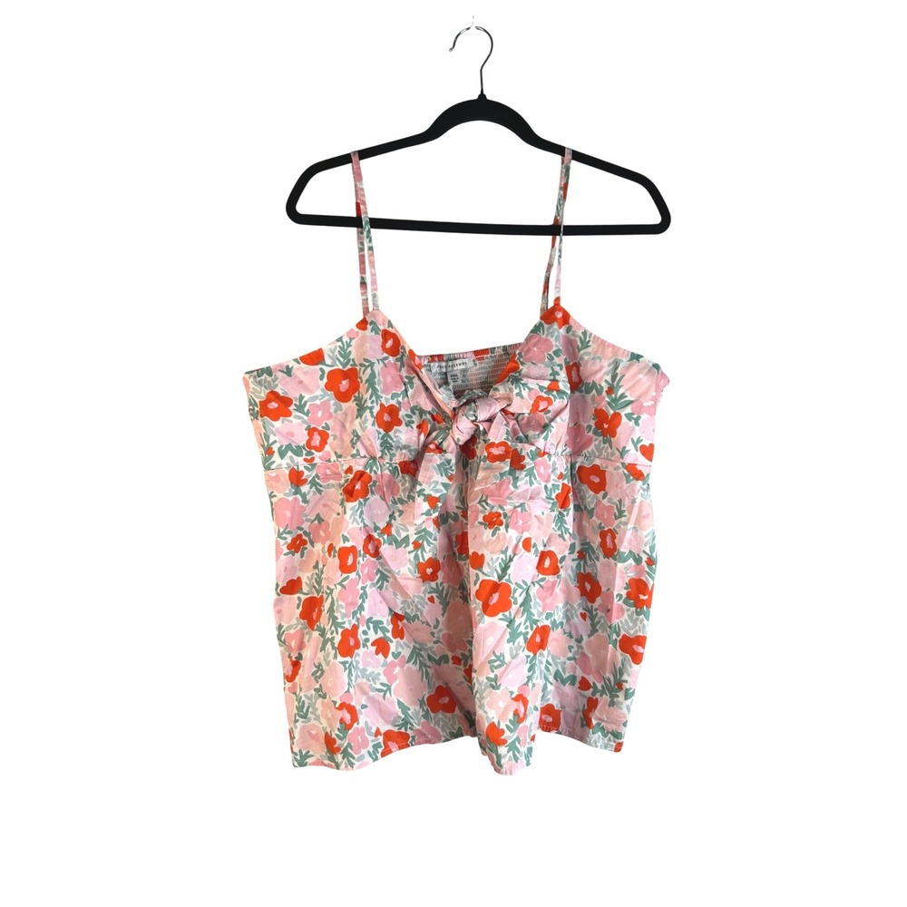 Free Assembly Pink Floral Tie Front Smocked Cami Summer Tank Top Size XXXL New!